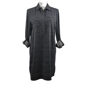 Lila Rose Black & White Long Tunic Dress, Women's Size M, Roll Up Sleeves